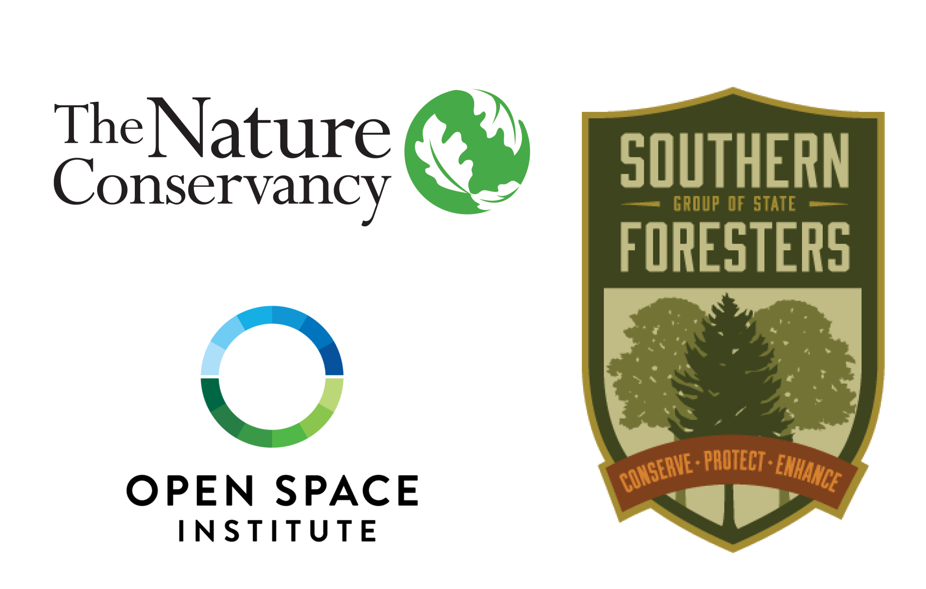 The Nature Conservancy, Open Space Institute, and Southern Group of State Foresters logos.